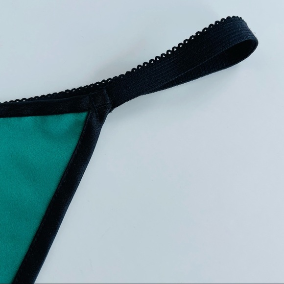 Green Satin G-String with Black Detailing - Picture 4 of 16